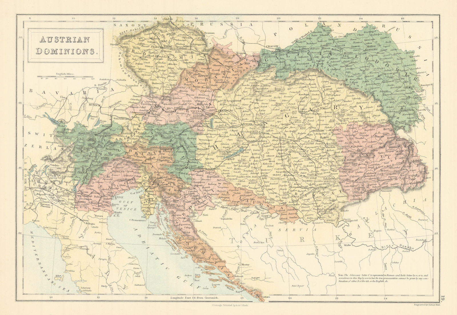 Austrian Dominions by SIDNEY HALL. Hungary Croatia Lombardy Czechia &c 1862 map